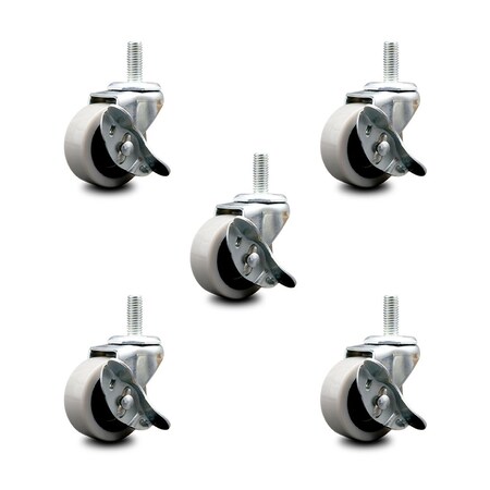 Service Caster 2 Inch Thermoplastic Wheel 10mm Threaded Stem Caster Set with Brakes, 5PK SCC-TS05S210-TPRS-SLB-M1015-5